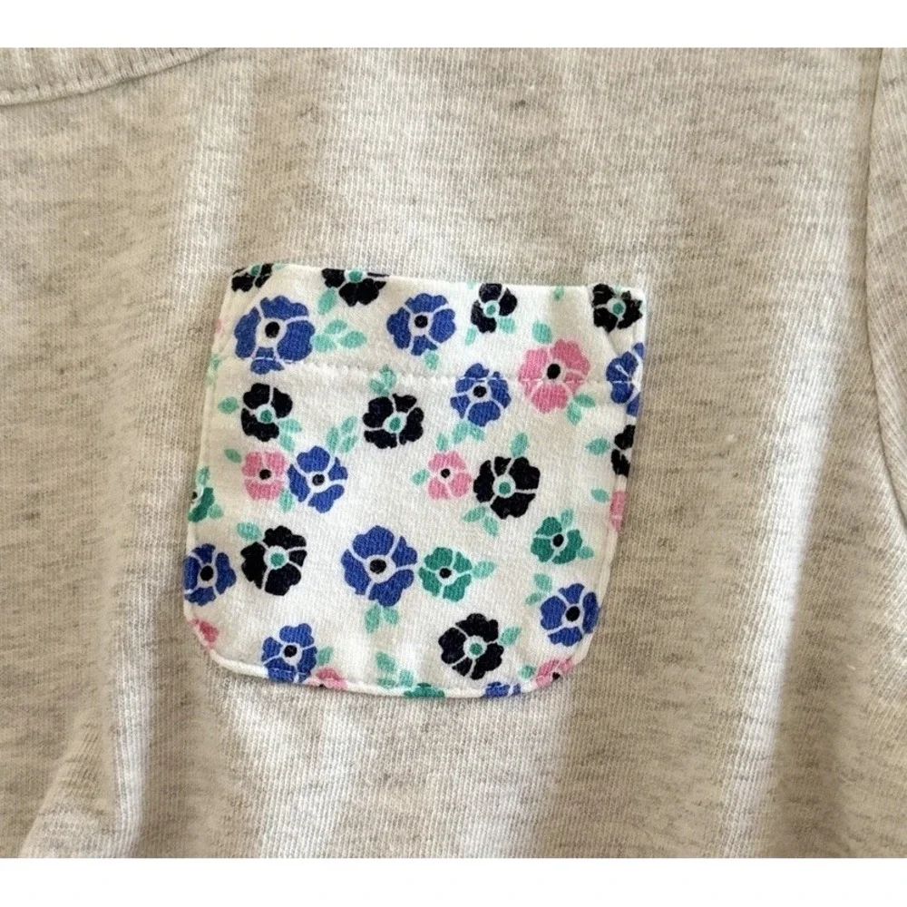 Gymboree Girls Tunic Dress Heather Grey, Pink Stripe Sleeve & Floral Pocket 10